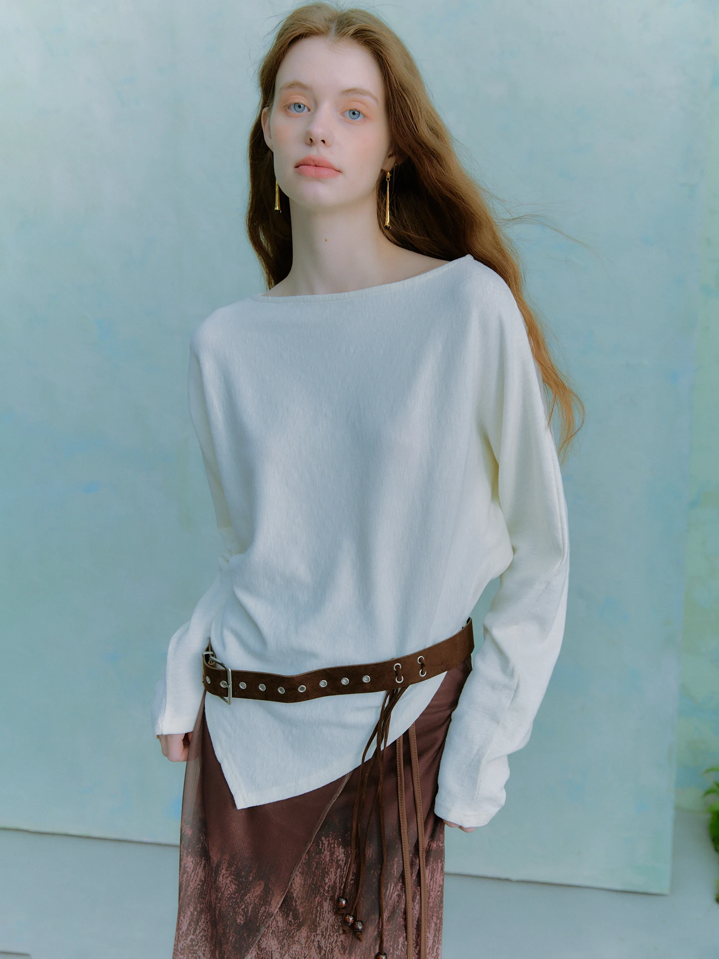 Oz 'Brow Wind Wrap' Loose Batwing Sleeve One-Shoulder Knitted Top with Belt Asymmetrical Women's Spring Fashion - AliExpress Sweaters&Jumpers