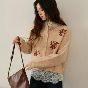 MISHOW Women's Knit Cardigan Wool 2025 Floral Embroidery Round Neck Cardigan Casual Long-sleeved Tops Woman Clothes MXE86Z2724 - AliExpress Sweaters&Jumpers