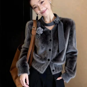 Korean Sle Luxury Long Sve Mink Velvet Open Cardigan Women's Loose Winter Faion Top Versatile Ele Casual irt - AliExpress Sweaters&Jumpers