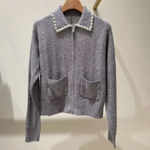 High-End Version European Sle Sweet Bead Embellied Zipper Knitted Open Cardigan Women's Autumn Winter ey Floral Print - AliExpress Sweaters&Jumpers