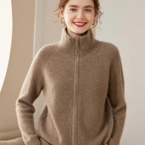 High-end Women 100% Cashmere Zipper Cardigan Autumn Winter Thick Turn-down Collar Sweater Coat Cashmere Knitwear Short Jacket - AliExpress Sweaters&Jumpers