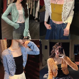 New Chinese Style Knitted Open Cardigan Hollow out Silver And Gold Thread Black Flower Early Spring Trendy Top for Women - AliExpress Sweaters&Jumpers