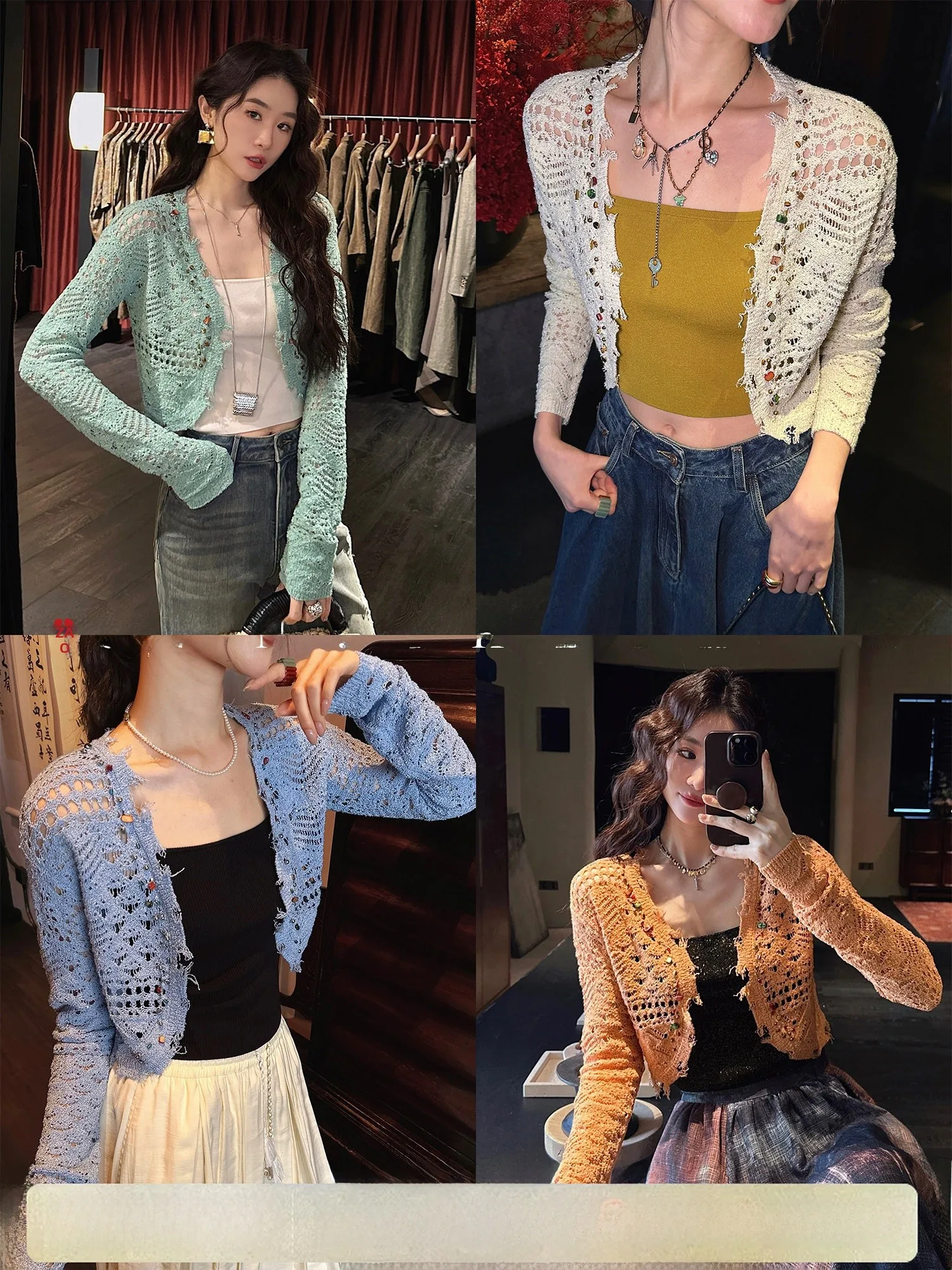 New Chinese Style Knitted Open Cardigan Hollow out Silver And Gold Thread Black Flower Early Spring Trendy Top for Women - AliExpress Sweaters&Jumpers