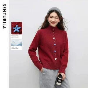 SENTUBILA Simple Cardigan for Women 2026 Spring Wool Blend Contrast Button Knit Sweater Casual Lady Long Sleeve Tops W61EB6566 - AliExpress Sweaters&Jumpers