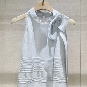 Ele Blue Knitted Vest Women's Loose Slimming  Knot Top Spring 2026 Casual Wear Comfortable Breathable Knitwear - AliExpress Sweaters&Jumpers