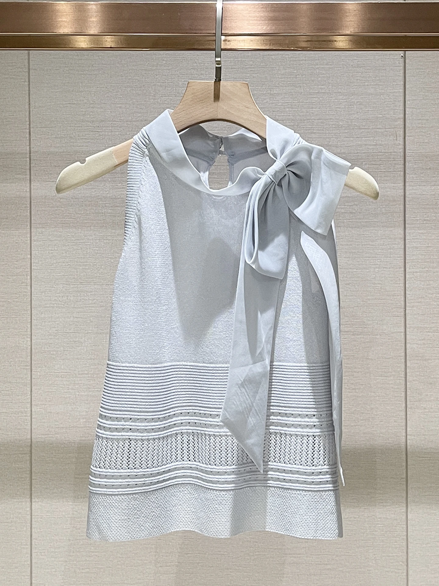 Ele Blue Knitted Vest Women's Loose Slimming Knot Top Spring 2026 Casual Wear Comfortable Breathable Knitwear - AliExpress Sweaters&Jumpers
