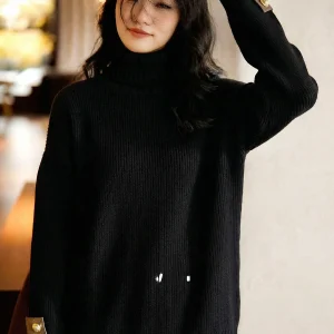 Chivirin Women's Woolen Knitted Sweater High Collar Loose Fit Base Layer Top Bla Mid-Length Versatile Autumn Winter Faion - AliExpress Sweaters&Jumpers
