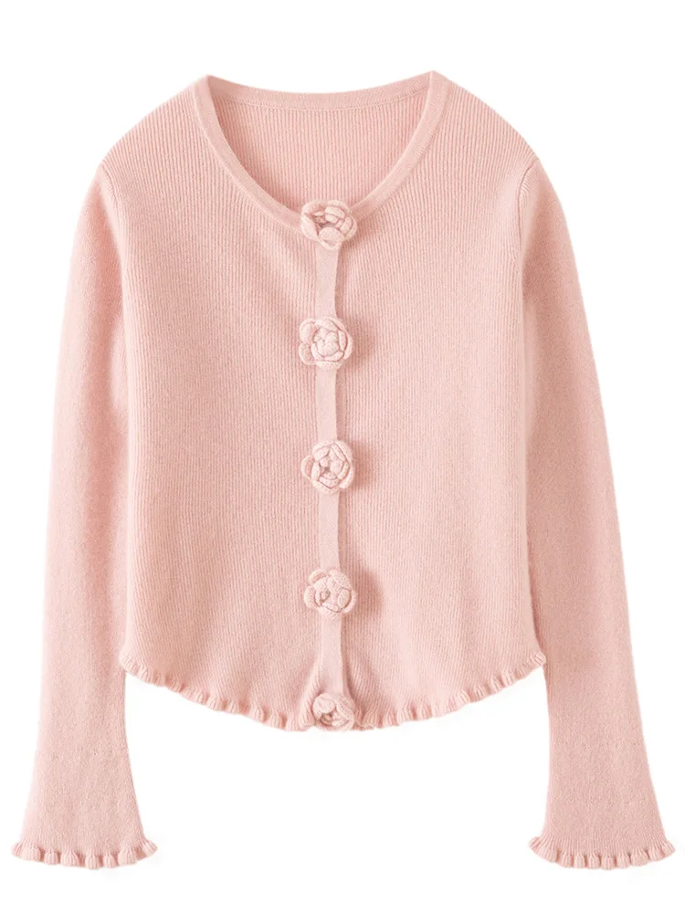 Women's 100% Cashmere Sweater O-Neck Cardigan Flower Buttons Office Lady Basic Grace Cashmere Knitwear Autumn Winter Short Tops - AliExpress Sweaters&Jumpers