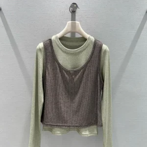 2026 Spring New Color-Block Camisole Fake Two-Piece Knit Top - AliExpress Sweaters&Jumpers