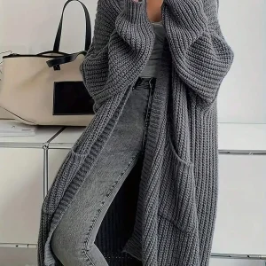 Oversized V-Neck Ribbed Knit Long Cardigan with Pockets, Winter Warm Sweater - AliExpress Sweaters&Jumpers
