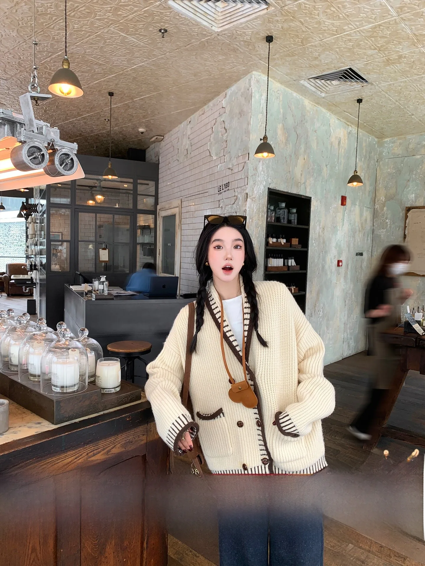 Caramel Hazelnut Color Blo Collar Loose oulder Thiened Sweater Jaet Women's Commute Sle ort Outerwear Knitted irt - AliExpress Sweaters&Jumpers