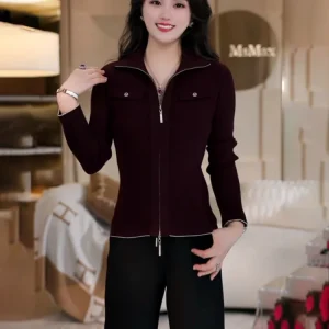 Women's Knitted Woolen Cardigan Slim Fit Turn-down Collar Double Zipper Soft Regular Sle Long Sve Casual Wear - AliExpress Sweaters&Jumpers