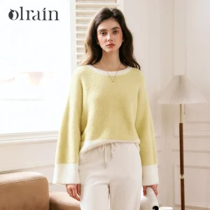 OLrain Spliced Knitted Pullovers for Women Spring 2026 Loose Lazy Sweet Drop Sleeve Round Neck Elegant Ladies Tops O56DZ86532 - AliExpress Sweaters&Jumpers