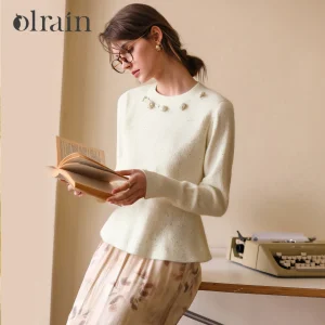 OLrain Women's French Sweaters O-Neck Jacquard Waist Pullover Sweater 2026 Autumn New Simple Elegant Long Sleeve Top O57QM000632 - AliExpress Sweaters&Jumpers