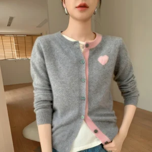 Women's 100% Pure Cashmere Cardigan Casual Color Block Knit Sweater round Neck Jacket Perfect Fit Top Japanese/Korean Blouse - AliExpress Sweaters&Jumpers