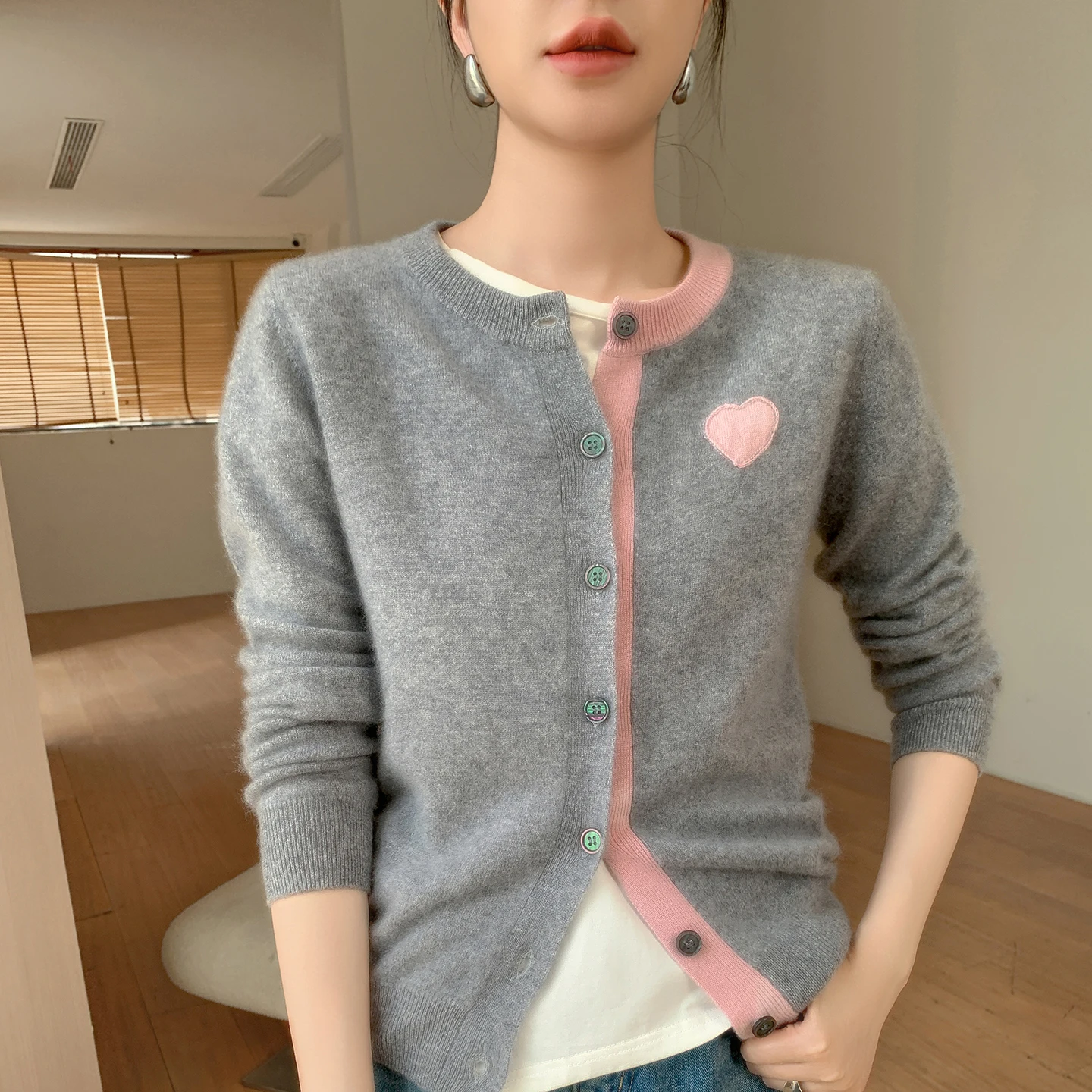 Women's 100% Pure Cashmere Cardigan Casual Color Block Knit Sweater round Neck Jacket Perfect Fit Top Japanese/Korean Blouse - AliExpress Sweaters&Jumpers