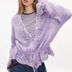 DNT Early Spring Vintage adient Color Blo Elastic Dstring Knitted Sweater Hollow out Women's Faion Soft Polyester Fiber - AliExpress Sweaters&Jumpers