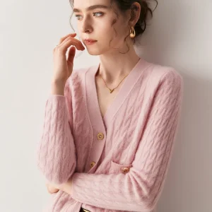 Quality 100% Cashmere Cardigan Autumn Winter Women's V-Neck Sweater Cable Stitch Knitwear Grace Soft Warm Female Clothing Tops - AliExpress Sweaters&Jumpers