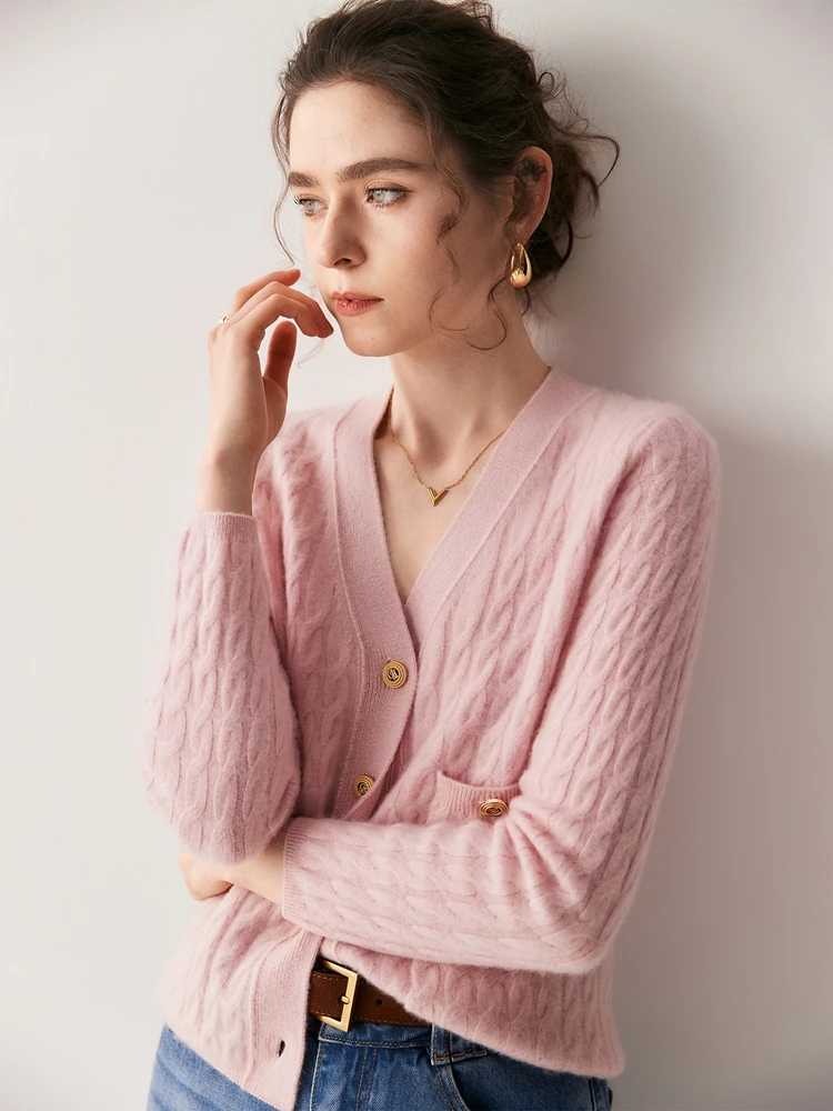 Quality 100% Cashmere Cardigan Autumn Winter Women's V-Neck Sweater Cable Stitch Knitwear Grace Soft Warm Female Clothing Tops - AliExpress Sweaters&Jumpers