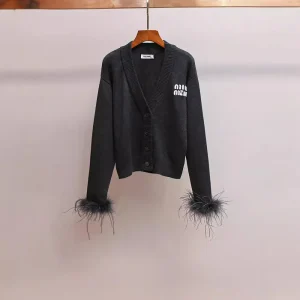 MaSande High-End Women's Knitted Sweater V-Ne Long Sve Feather Splicing Autumn New Sle Commute Sle Single Piece - AliExpress Sweaters&Jumpers
