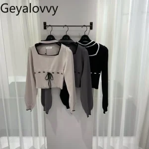 2026 New Pure Original Collar Hollow Sweet Girl Long Sleeve Versatile Pullover Japanese Style Tie Bow Short Knitted Sweater - AliExpress Sweaters&Jumpers