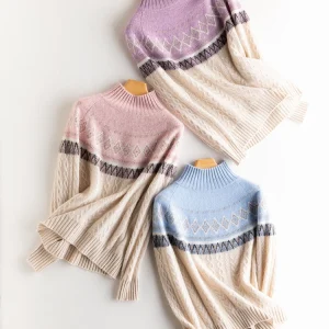 Autumn Winter Women Cashmere Sweater Mock Neck Pullover Jacquard Fair Isle 100% Cashmere Knitwear Thick Long Sleeve Vintage Knit - AliExpress Sweaters&Jumpers