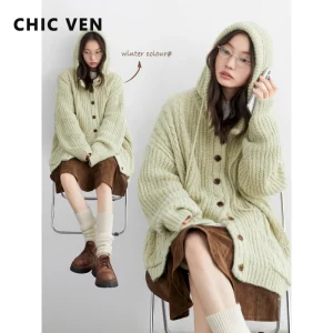 CHIC VEN Korean Women Sweaters Loose Casual Long Hooded Drawstring Knitted Cardigan Female Warm Jacket Autumn Winter 2025 - AliExpress Sweaters&Jumpers