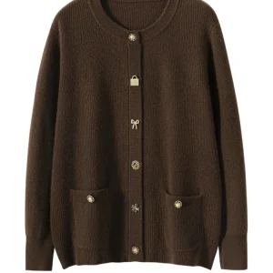 Luxury Women's 100% Cashmere Cardigan Autumn Winter O-neck Long Sleeve Cashmere Sweater Metal Buttons Thick Soft Knitwear Tops - AliExpress Sweaters&Jumpers