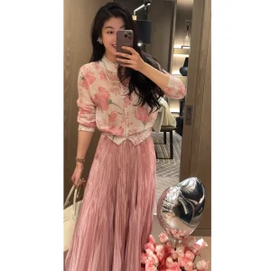 Ele Romantic Pink Flower adient ort Knitted Open Cardigan NCOU Nie Kou Spring New Arrival Premium Quali Wool Blend - AliExpress Sweaters&Jumpers