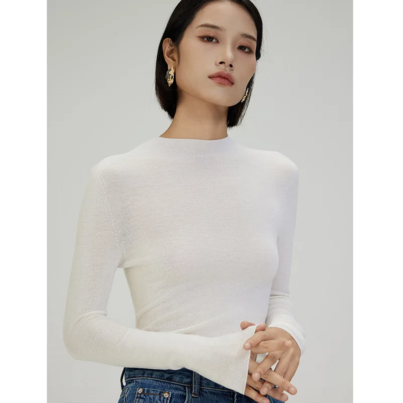 Luxury Women Merino Wool Silk 100% New Seamless Wool Sweater Half High Neck Bottom Long Sleeve Mid Neck Jersey - AliExpress Sweaters&Jumpers