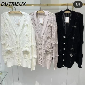 Japanese Mine Hollow Woven Pocket V-neck Long Sleeve Sweater Jacket Sweet Girls Versatile Bow Single-breasted Knitted Cardigan - AliExpress Sweaters&Jumpers