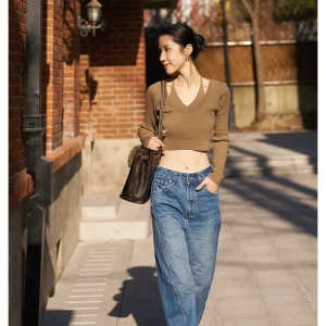Spring Knitted V-Ne ort Woolen Sweater Ne Hanging Slimming Effect Full Wool Commute Sle Long Sve Ultra ort Length - AliExpress Sweaters&Jumpers