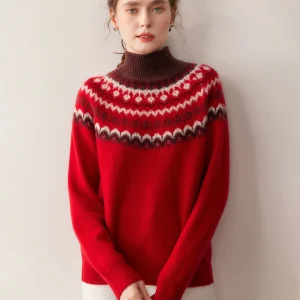 Thiened Camere Knitted Sweater Women's Red Floral Embroidery f High Collar Warm Base irt Sli Top Fair Island Wind - AliExpress Sweaters&Jumpers