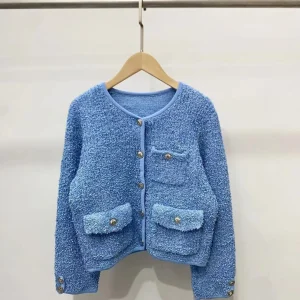 MaSandeM Blue Knitted ort Cardigan Women's Faionous Spring 2024 New Sle Ladylike Straight Cut Long Sve Button up Top - AliExpress Sweaters&Jumpers