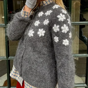Early Spring Artistic Color Blo Knitted Soft Skin-friendly round Ne Hook Flower Diamond Heart Open Cardigan - AliExpress Sweaters&Jumpers