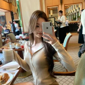 Oats Color Knitted Waist-Cinching irt Collar Flip Soft Sle Women's Faion Pure E-commerce Ss Fce Long Sve ort... - AliExpress Sweaters&Jumpers