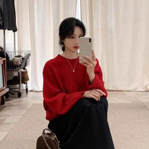 BRIVIN Korean Sle Red Woolen Overhead Sweater Women's Loose Faionable White Top Autumn Winter New Stripe Pattern - AliExpress Sweaters&Jumpers