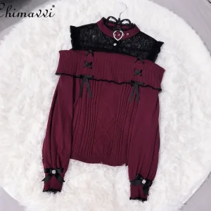 Japanese Subculture Thin Knitted Sweater Autumn Winter New Mine Series Mass-Produced Lace Long Sleeve Slim Elegant Knitted Top - AliExpress Sweaters&Jumpers