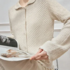 White Lace Hollow Knitted Sweater Miu Series Women's Faion Spring New Sle Commute Ele Long Sve  Collar Cardigan - AliExpress Sweaters&Jumpers