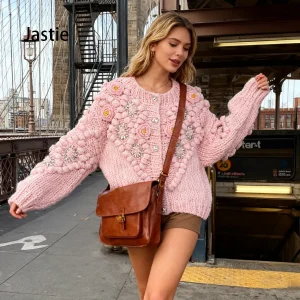 Bohemian Three-dimensional Flower Hand-crocheted Pink Sweater Knitted Women's Thick Warm Autumn And Winter Sweater Cardigan Coat - AliExpress Sweaters&Jumpers