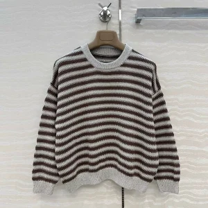 2025 New Autumn Stripes Pattern Knitted Pullover Women O-neck Long Sleevve Shinny Sequins Embroidery Loose Casual Knit Sweater - AliExpress Sweaters&Jumpers