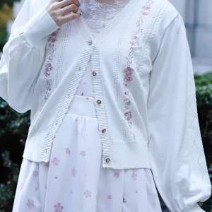 Ele Long Sve Knitted Cardigan Women's Premium Embroidery Sakura Floral Print Open Front Warm Casual Daily Wear - AliExpress Sweaters&Jumpers