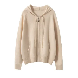 Women 100% Cashmere Cardigan Hooded Sweater Autumn Winter Zipper Pocket Soild Soft Comfort Knitwear Basic Long Sleeve Jackets - AliExpress Sweaters&Jumpers