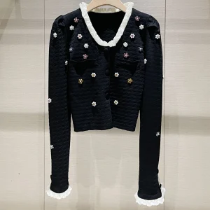 Korean Sle Ele Bla Long Sve Ladies Knitted Cardigan Heavy Embroidery Casual Comfortable Spring New Arrival - AliExpress Sweaters&Jumpers