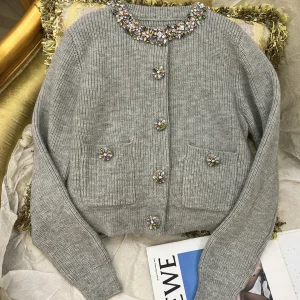 Autumn Winter New Heavy Embellished Round Neck Luxury Elegant Sweater Fashion Socialite Sweet Girl Long Sleeve Knitted Cardigan - AliExpress Sweaters&Jumpers
