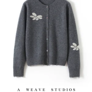 Ele Embroidered Flower Camere Open Cardigan Women's Small Flower Frayed  round Ne Knitted Sweater Versatile Slimm... - AliExpress Sweaters&Jumpers