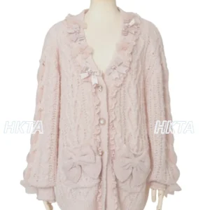 Japanese Mine Kawaii Knitted Cardigan Sweater Women Spring New Sweet Heart Buttons Big Bow Loose Liz Sweaters Coat Lolita Girls - AliExpress Sweaters&Jumpers