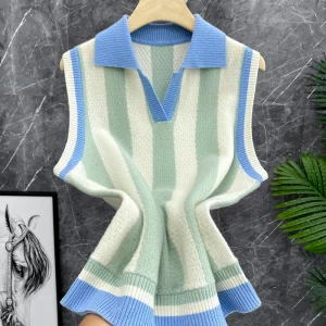 Luxury Brand Pure Wool  Ne ort Sve Knitted Vest Fine Texture Vertical Stripes Design Comfortable Fit Women's Top - AliExpress Sweaters&Jumpers