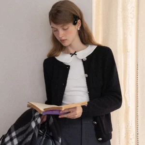 Black Knitted Open Cardigan round Neck Slimming Casual Top EGGKA Fragrance Style Design Nylon Fabric Pure Color Long Sleeve - AliExpress Sweaters&Jumpers