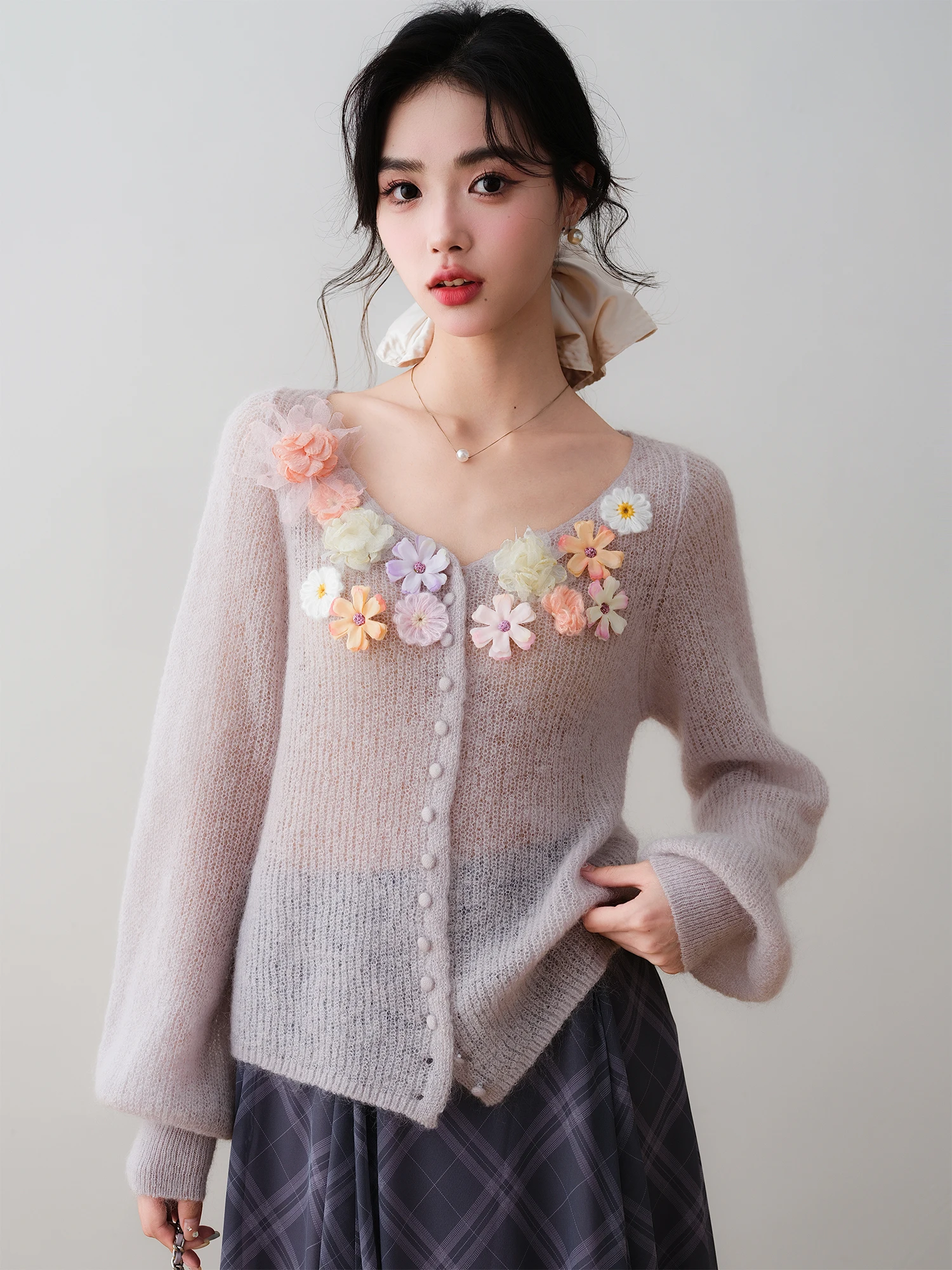 Ronron French Sle Knitted Cardigan Wool Blend Long Sve V-Ne Plant Floral Decoration Soft Gentle Women's Autumn New Design - AliExpress Sweaters&Jumpers
